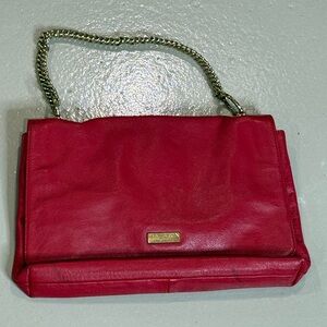 Halston Heritage Red Shoulder Bag w Chain Strap 100% cow leather cotton interior